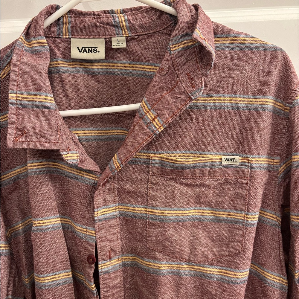 Vans Men's Burgundy Striped Casual Shirt